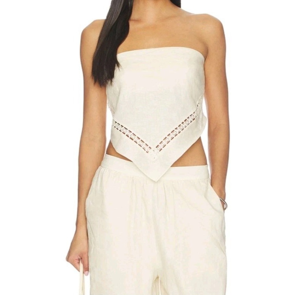 Simkhai Lahni Linen Blend Lace Top Size XS Beige Strapless